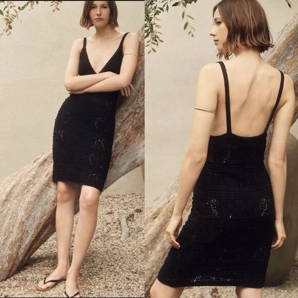 Anthropologie Black Crochet Beach Coverup Bodycon Dress | Large - Picture 5 of 15